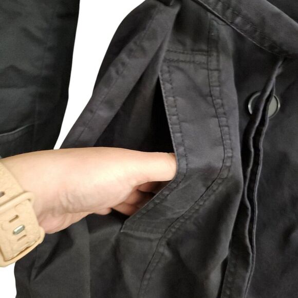 Zara‎ Basic Trench Coat Womens Large Black Classic Long Jacket Bloggers Favorite - Picture 5 of 8